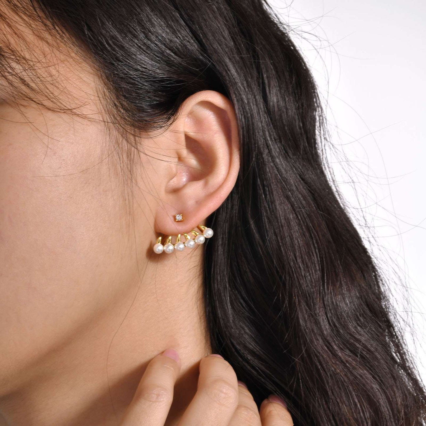 Elegant Gold and Pearl Hoop Earrings - Free Size, Gold image