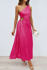 One-Shoulder Pleated Midi Dress image 0