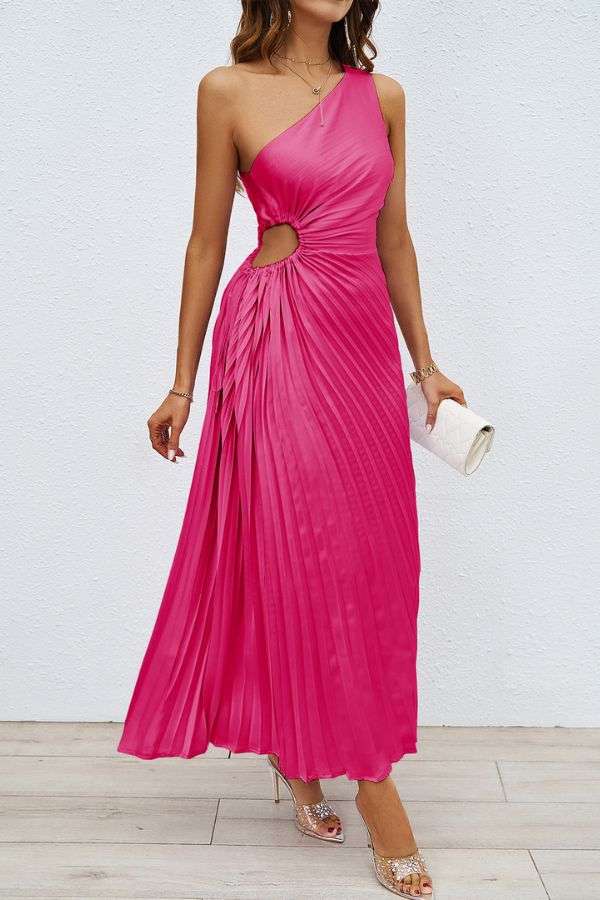 One-Shoulder Pleated Midi Dress image 0