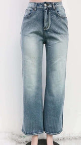 Rhinestone-Embellished Wide-Leg Jeans image 1