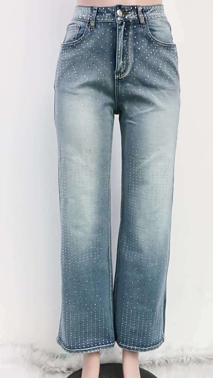 Rhinestone-Embellished Wide-Leg Jeans image 1