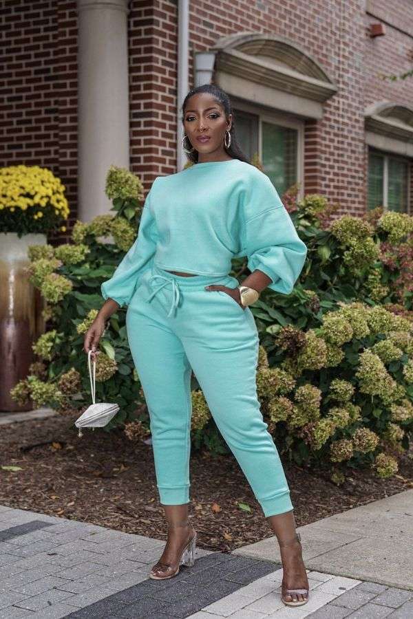 Solid O Neck Sweatshirt Pants Sets image 2