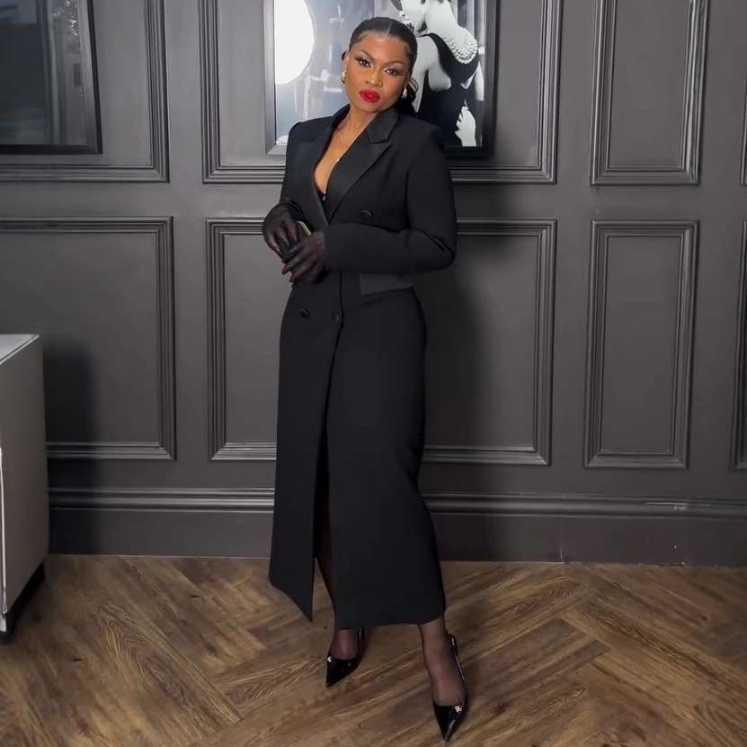 Elegant Black Double-Breasted Long Coat image 2