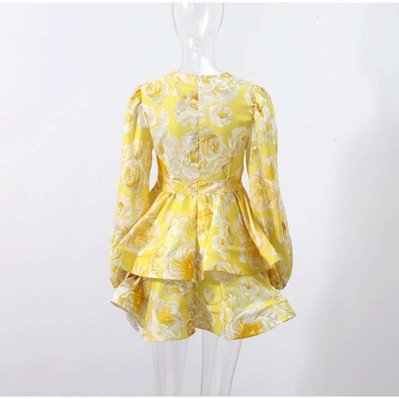 Floral Peplum Dress with Puff Sleeves image 4