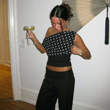 Polka Dot One-Shoulder Crop Top image 2