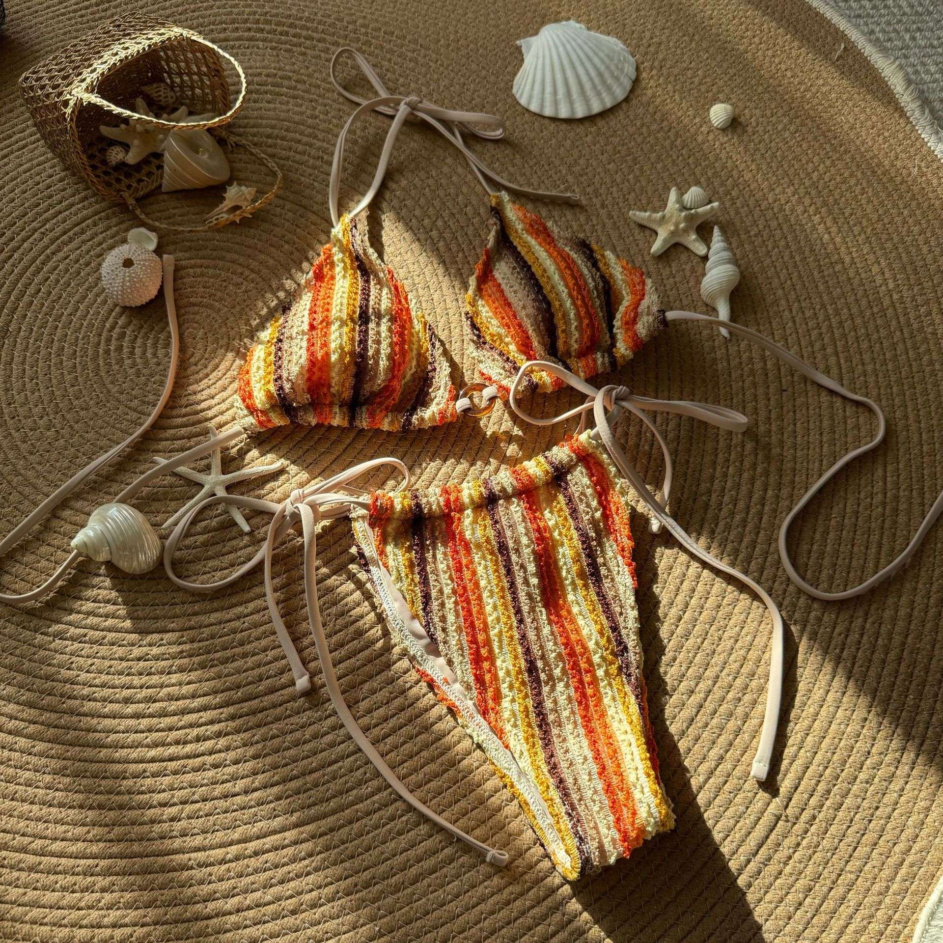 Striped Crochet Bikini Set image 3