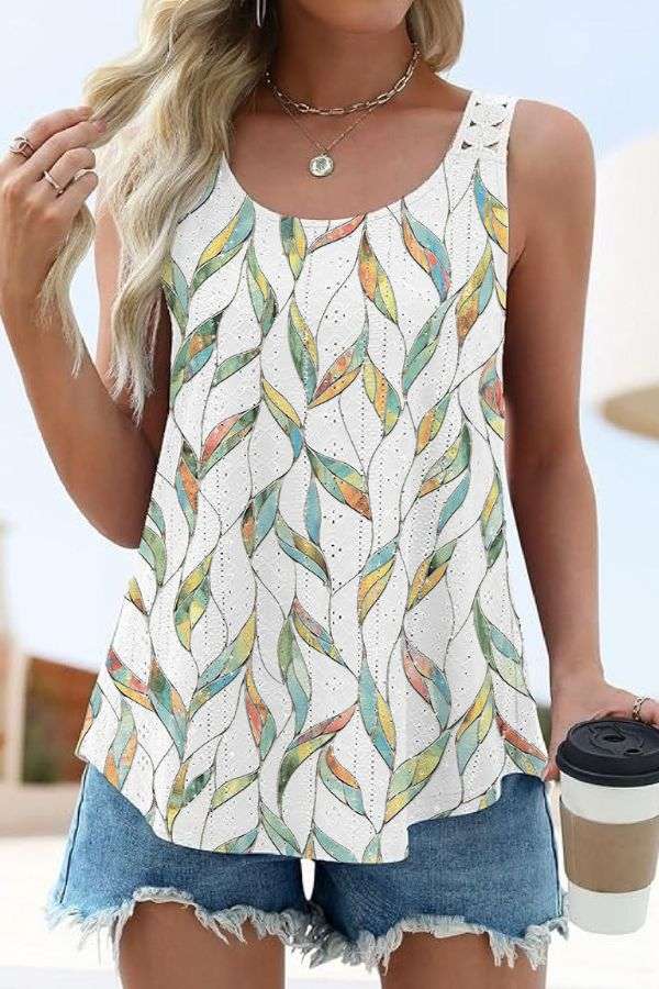 Abstract Pattern Sleeveless Top - L, Multi White image