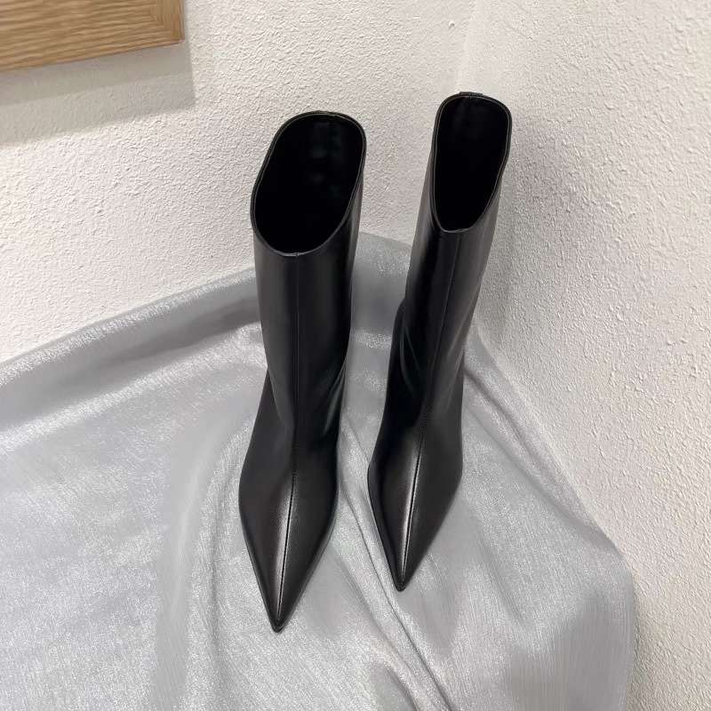 Elongated Square-Toe Kitten-Heel Calf Boots image 0