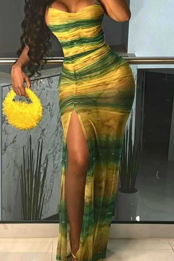 See-Through Ruffled Side Slit Sleeveless Maxi Dress image 2