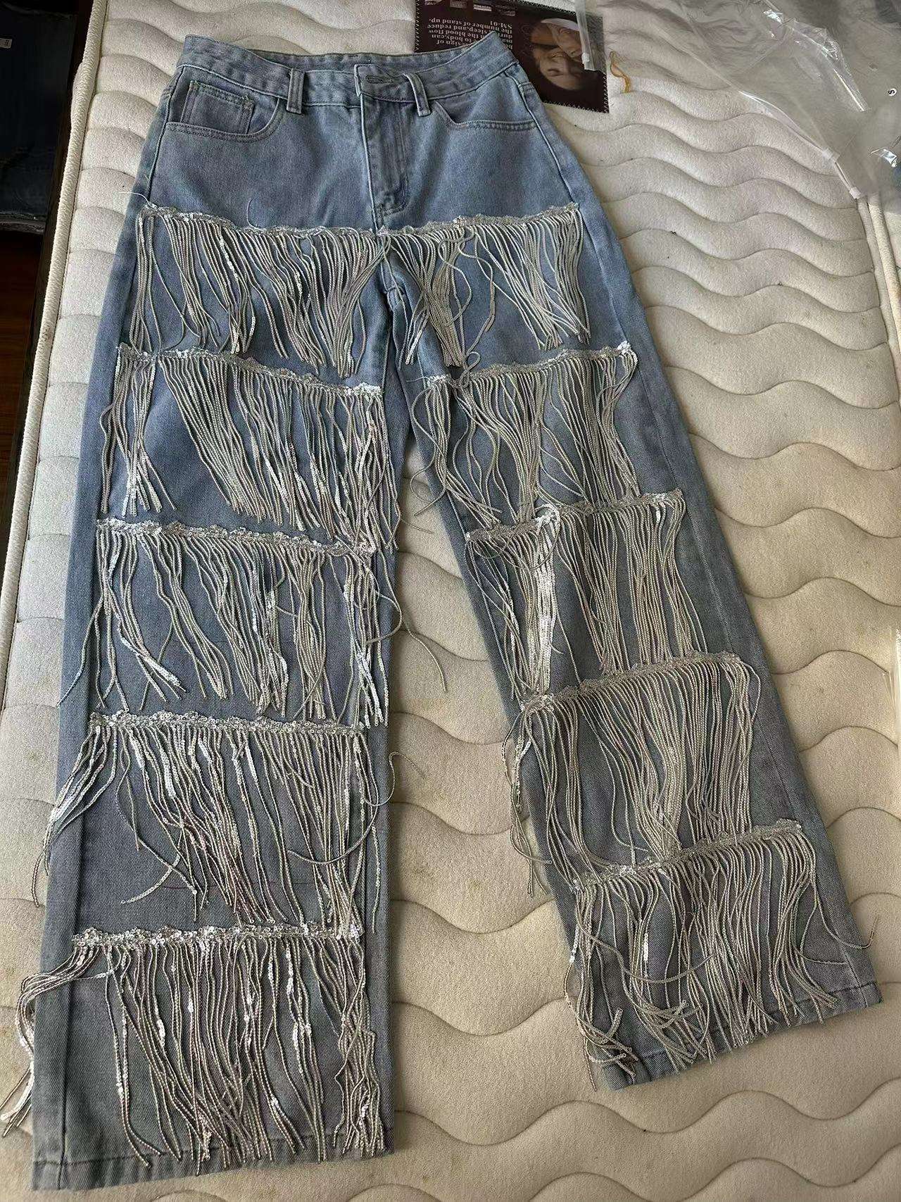 Sequin Fringed Straight-Leg Jeans image 3