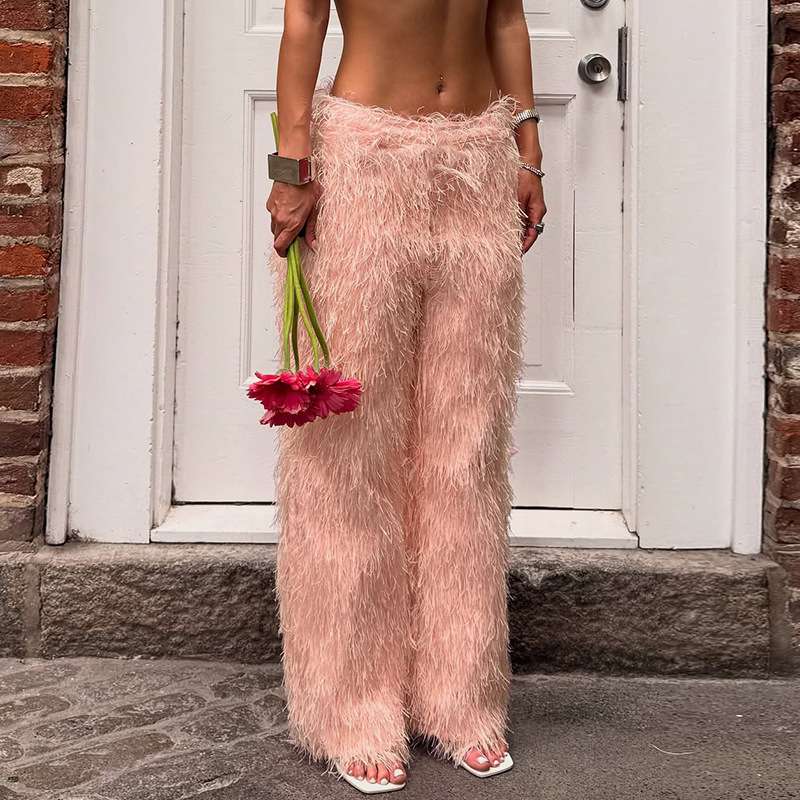 Elegant Feathered Wide-Leg Trousers image 0