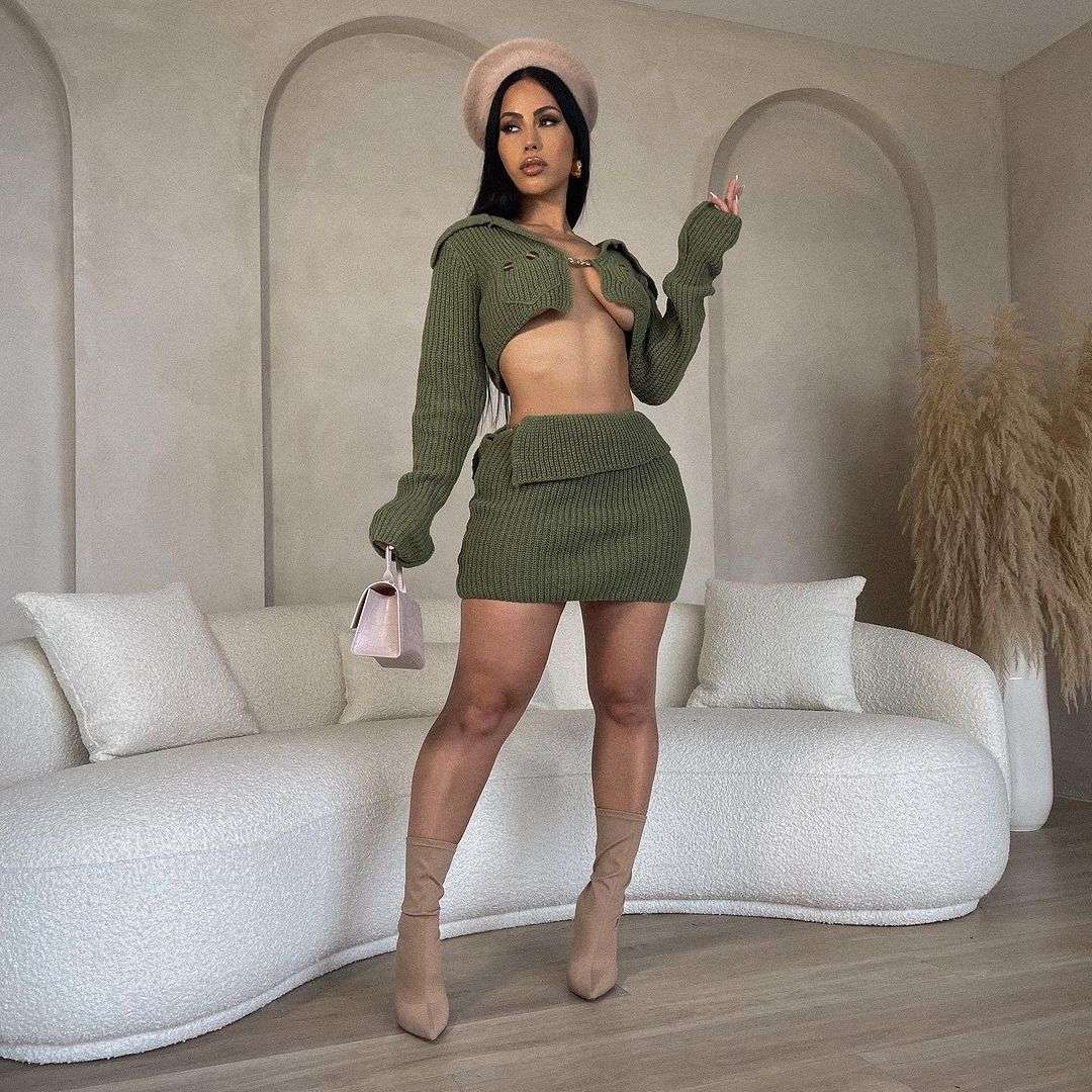 Solid Knit Skirt Set - M, Herbal Green image