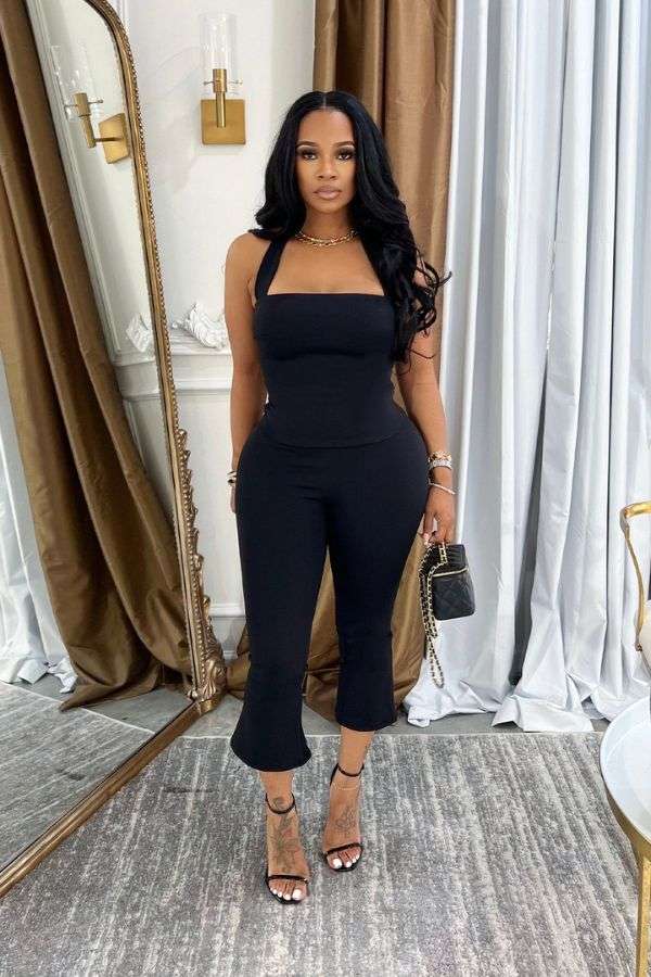 Halter-Neck Top and Pant Minimalist Fit - L, Black image