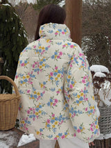 Floral Pattern Puffer Jacket with High Collar image 2