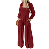 Elagant Jumpsuit with Long Sleeves - S, Red image