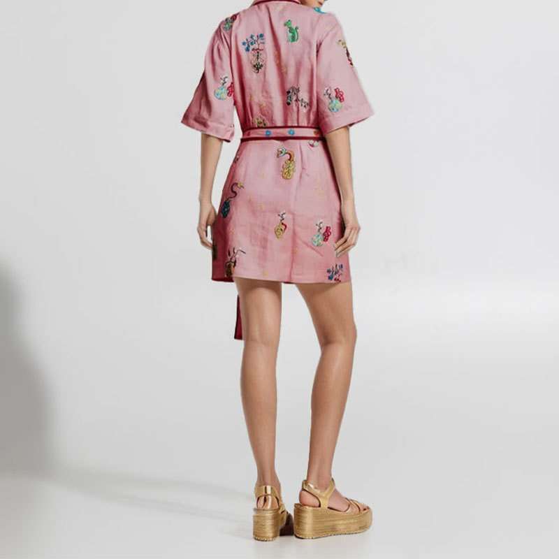 Button-Down Shirt Dress with Waist Tie image 2