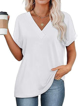 Casual V-Neck Rolled Sleeve Top image 3