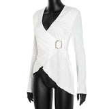 Wrap-Style Long Sleeve Top with Buckle Detail image 4