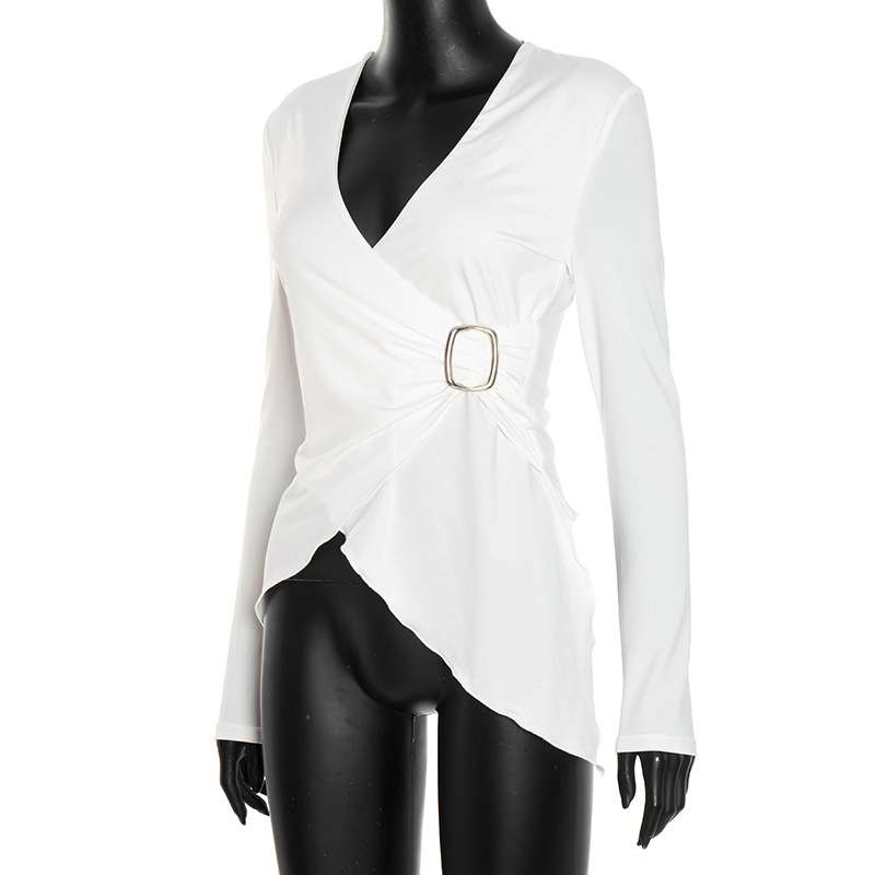 Wrap-Style Long Sleeve Top with Buckle Detail image 4