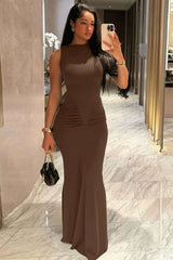 Noble Allure Maxi Dress - S, Brown image