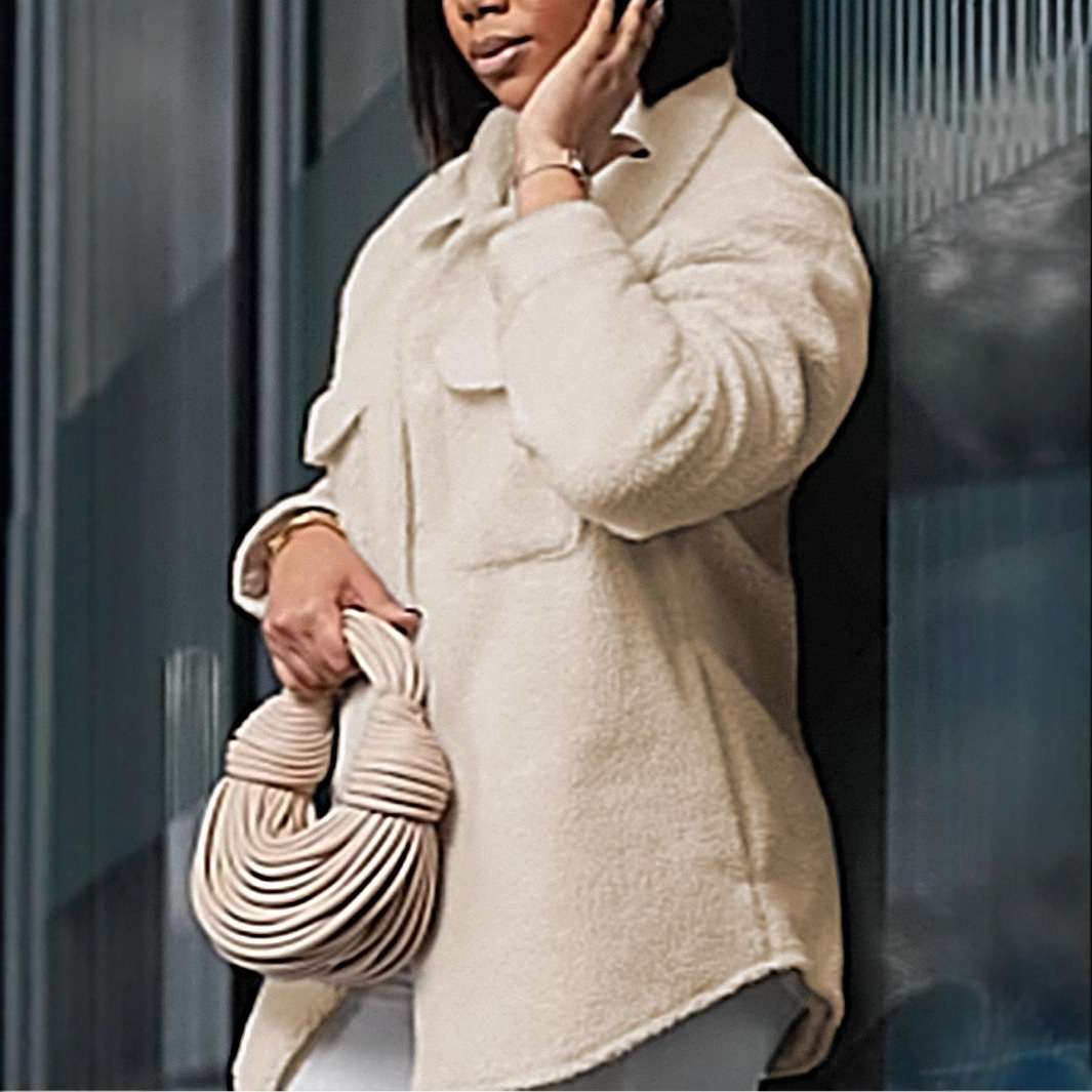 Button Down Shacket - L, Beige image