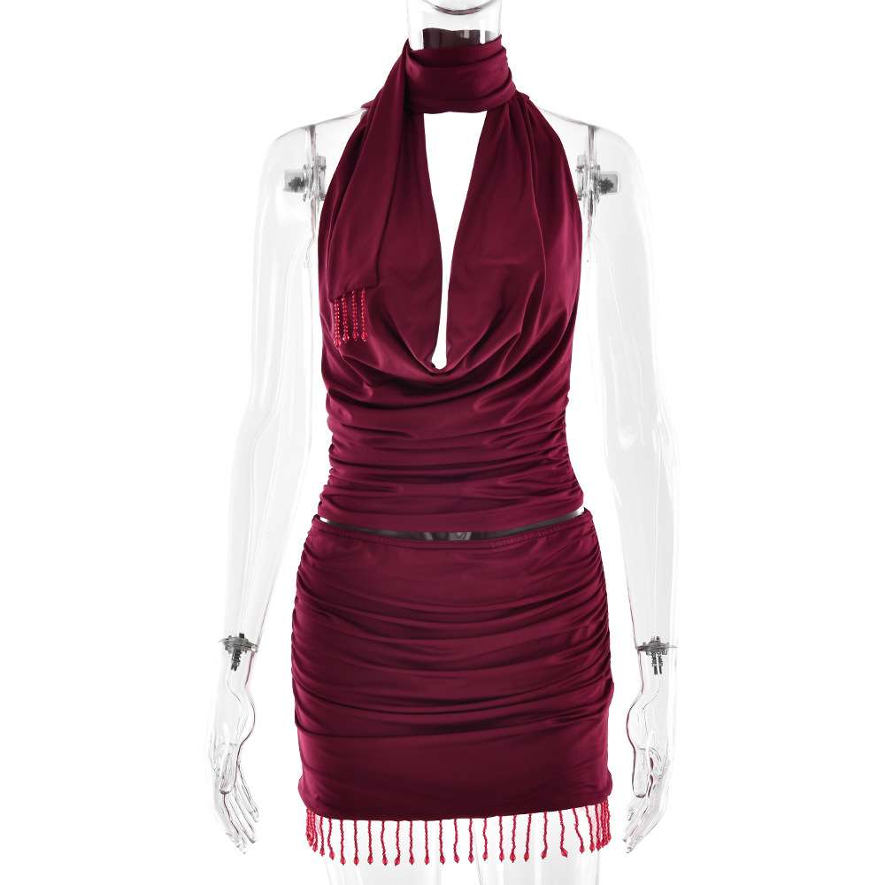 Halter Drape Top and Beaded Fringe Skirt image 4