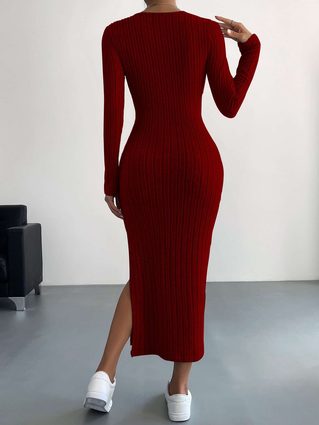 Solid Long Sleeve Bodycon Dress image 2