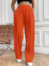 Casual Drawstring Waist Pleated Sweatpants - S, Canyon Sunset Orange image
