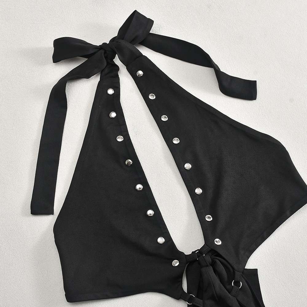 Halter Lace Up Backless Eyelets Flare Pants Romper image 4