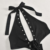 Halter Lace Up Backless Eyelets Flare Pants Romper image 4