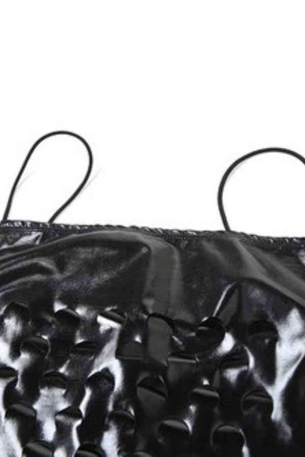 Sexy Hollow Out Spaghetti Strap PU Leather Maxi Dress image 6