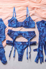 Sexy Printed Bodysuit Stockings Five Piece Lingerie Set image 6