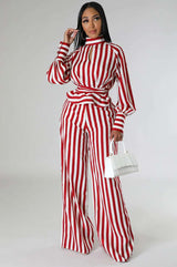 Striped Pattern Pant Set - XL, Multi Red image