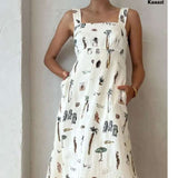 Cute Print Sleevless Maxi Dress - S, Multi White image