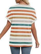 Casual V-Neck Striped Short-Sleeve Top image 5