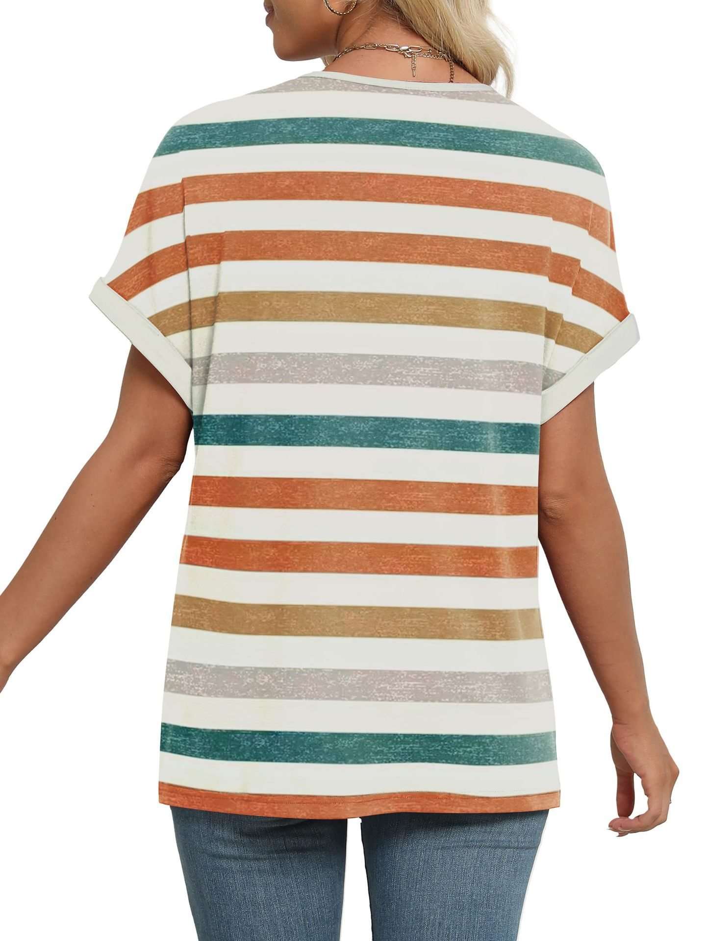 Casual V-Neck Striped Short-Sleeve Top image 5