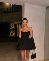 Black Strapless Pleated Mini Dress image 2