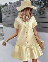 Button-Front Ruffle Hem Dress - L, Autumnal Yellow image
