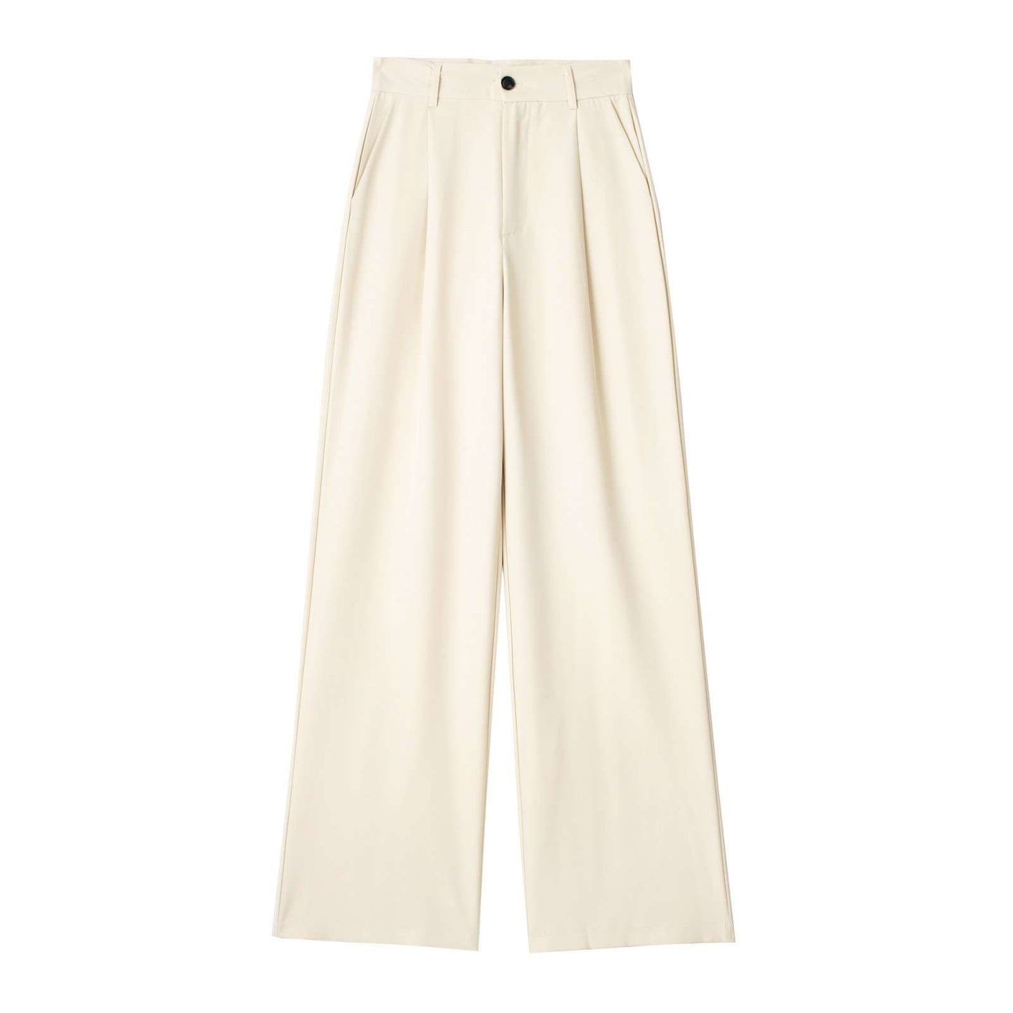 Casual Zipper High Waist Striped Trouser - S, Cream Beige image