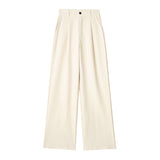 Casual Zipper High Waist Striped Trouser - S, Cream Beige image