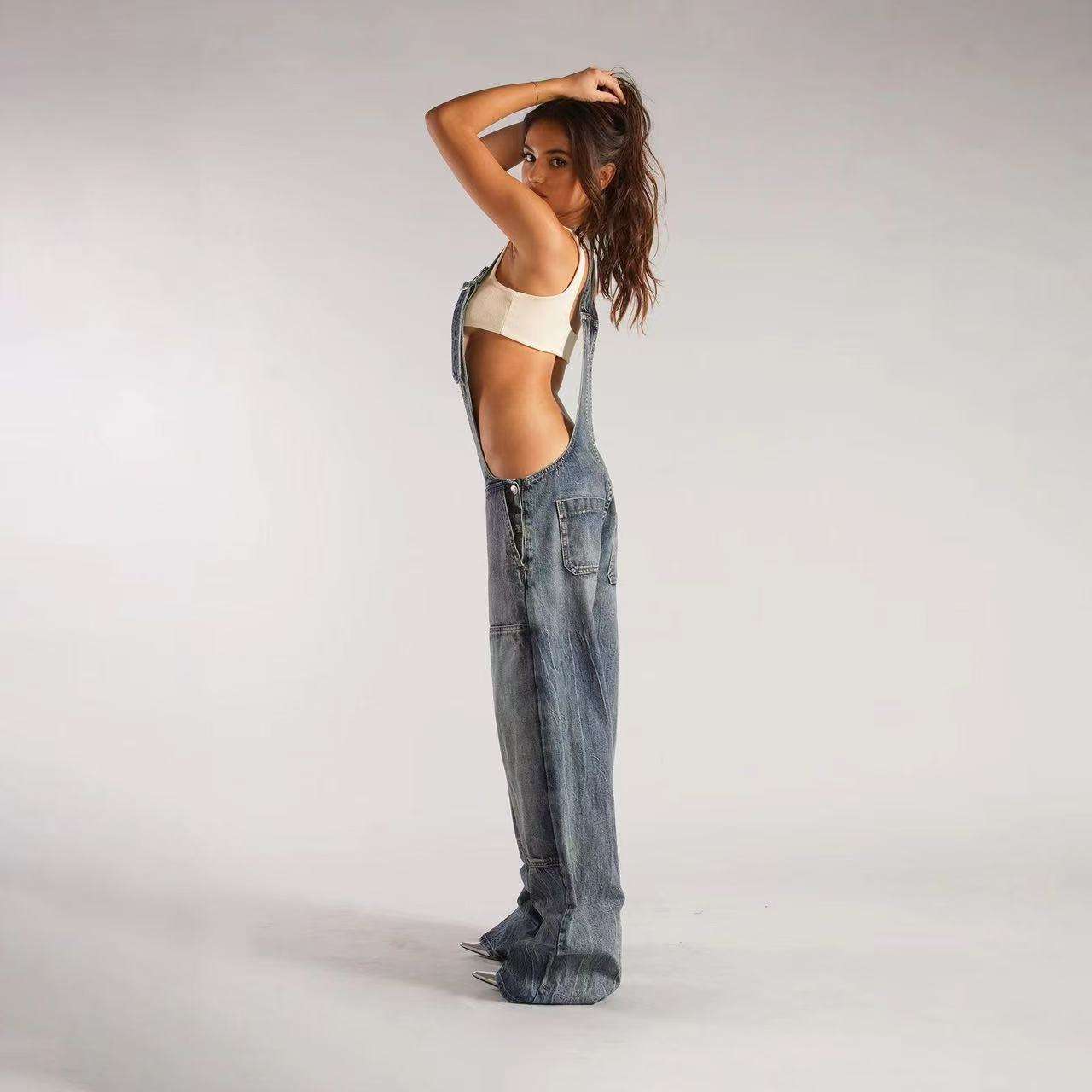 Utility Zipper Up Button Jeans Jumpsuit image 3