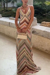 Colorful Chevron Maxi Dress - M, Pink image