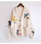 Colrdul Patch Knit Cardigan Jacket - Free Size, Beige image