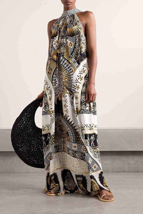 Halter Neck Patterned Maxi Dress image 1