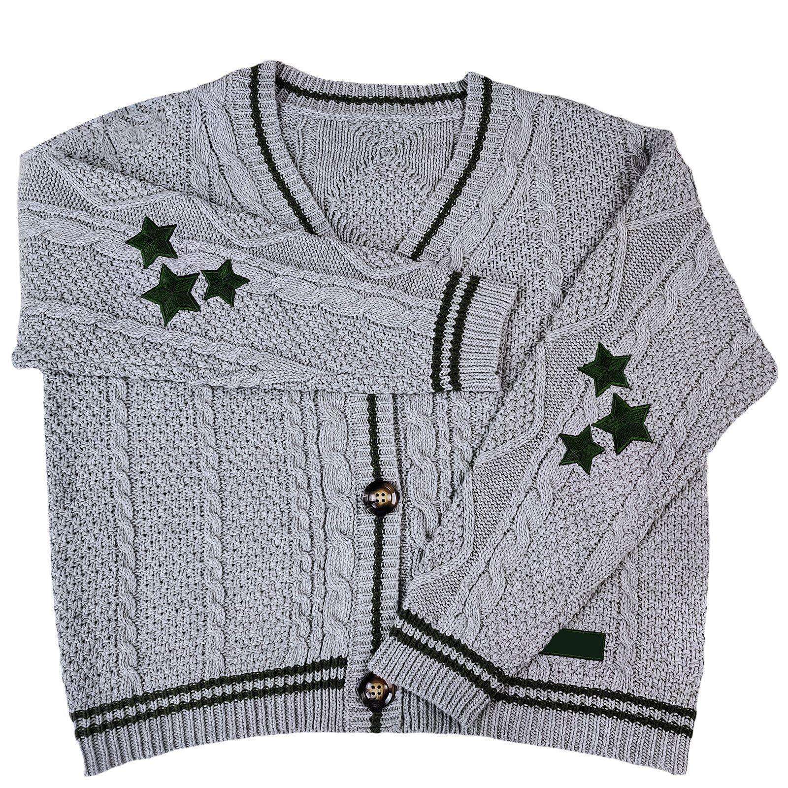 Cable-Knit Cardigan with Embellishments - S, Grey image
