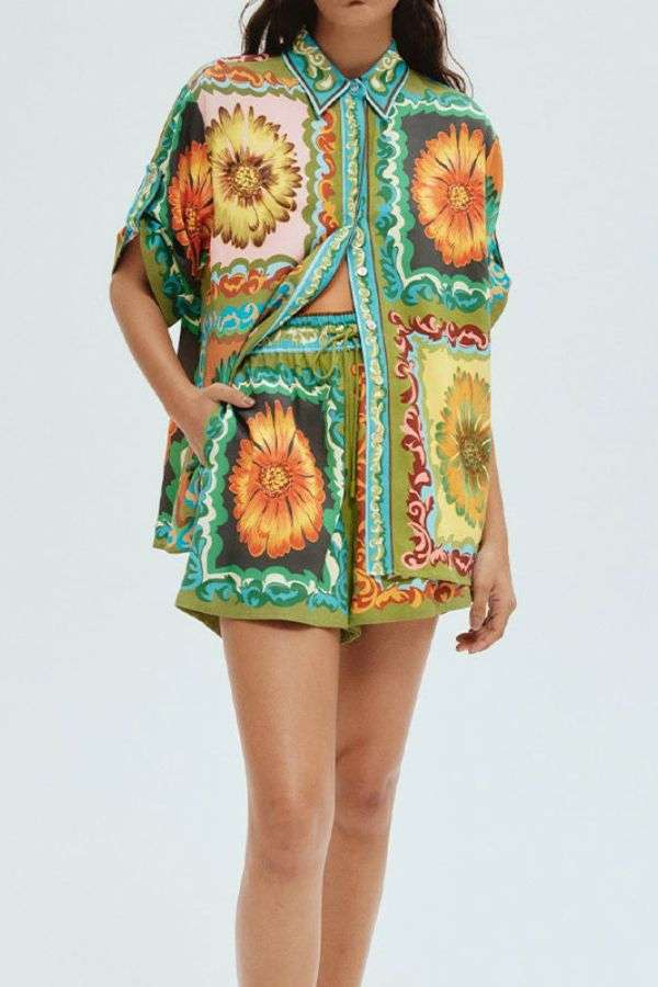 Floral Short Set with Oversized Shirt & Shorts image 0