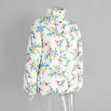 Floral Pattern Puffer Jacket with High Collar image 7
