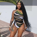 Stylish One-Shoulder Camouflage Print Bodysui image 0
