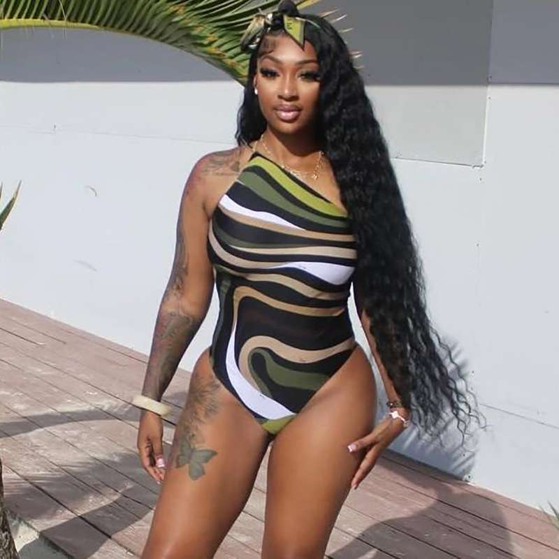 Stylish One-Shoulder Camouflage Print Bodysui image 0