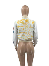 Button Up Printed Crop Fitted Baseball Jacket image 6